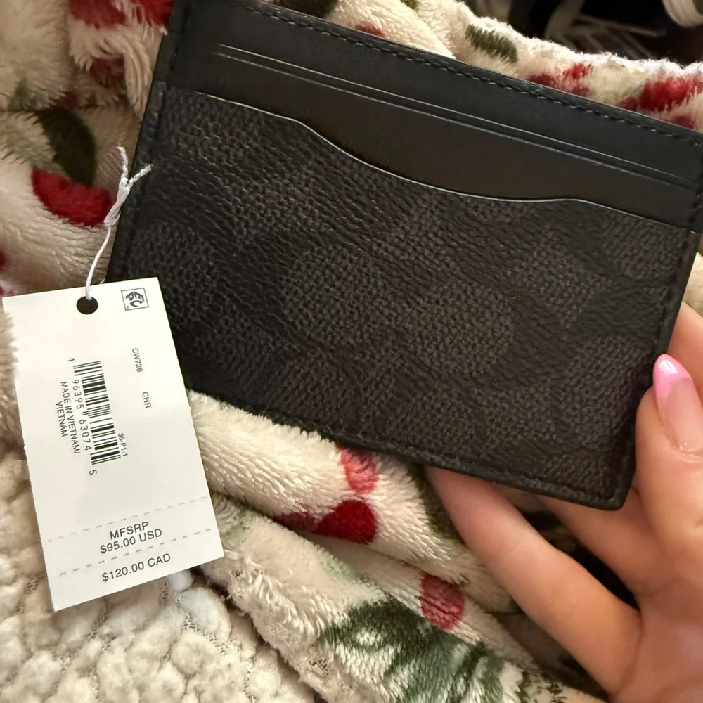 NWT COACH Men's Money Clip Card Case in Signature Canvas Billfold Charcoal